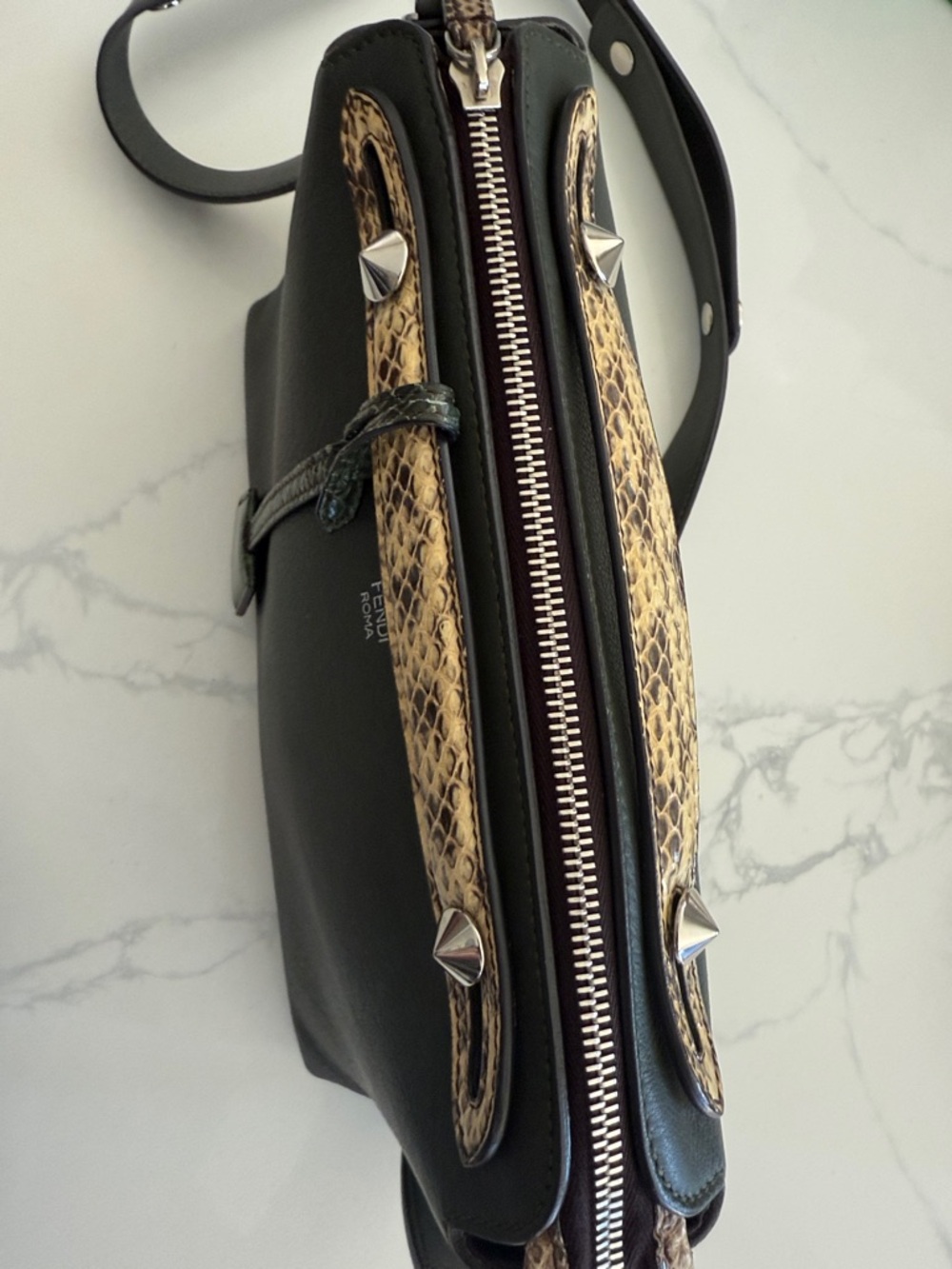 100% Authentic Fendi By The Way Leather Crossbody with Python-Trim Accent - Picture 6 of 11